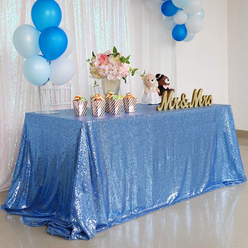 B.Cool B-COOL Baby Shower Table Cloth 90x132 Inch Sequin Tablecloth Glitter Overlays Baby Blue Sparkly Glam Wedding Decor Shimmer Mermaid Theme Party Decor - Image 2
